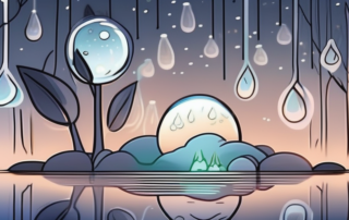 A cbd melatonin droplet falling into a tranquil night scene
