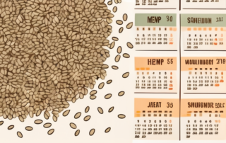 A variety of hemp seeds scattered on a calendar