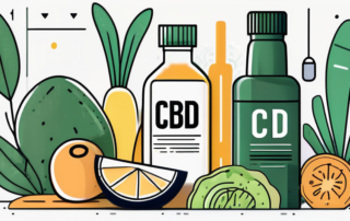 A cbd oil bottle with a measuring tape wrapped around it