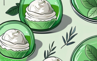 A vibrant green gelato in a glass dish