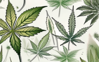 A magnified cannabis leaf showing detailed trichomes in various stages of maturity