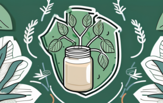 A hemp plant with a protein shake nearby