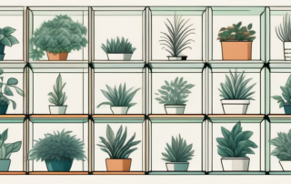 Various types of plants densely arranged in a square meter grid