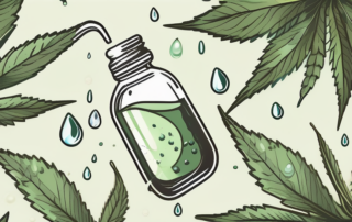 A cbd oil dropper with a few drops falling into a glass of water