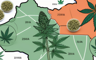 Various cannabis seeds scattered on a map of czech republic