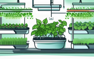 A hydroponic system with various plants thriving in it