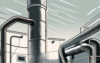 An active charcoal filter attached to an industrial exhaust pipe