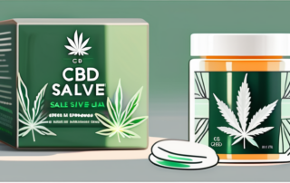 A cbd salve jar with a cannabis leaf design on it