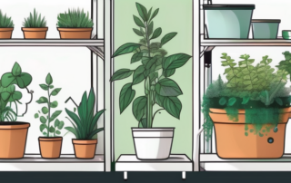 A well-organized grow box with various types of plants growing healthily