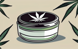 A hemp salve jar with a cannabis leaf on it
