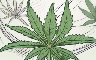 A cannabis plant with indicated areas where cuts should be made for proper pruning