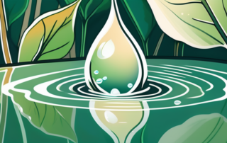 A dewdrop on a leaf reflecting the surrounding nature