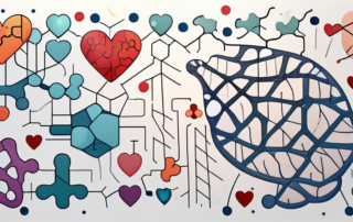 A puzzle piece partially filled with medical symbols like dna helix