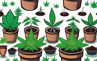 Various types of autoflowering cannabis seeds sprouting in a lush