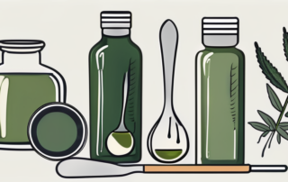 A variety of objects like a bottle of hemp oil