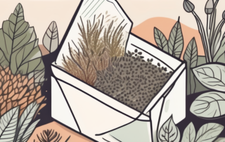 A hand-held envelope being filled with various types of seeds