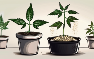 A few hemp seeds germinating in a pot with a well-lit and warm environment