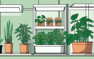 Various types of grow boxes in an indoor garden setting