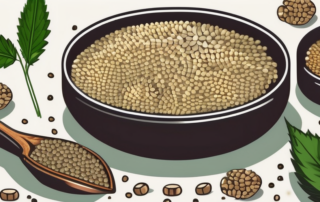 A variety of hemp seeds being measured out with a small