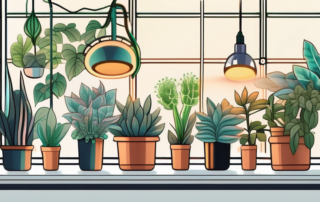 Various indoor plants thriving under a specialized grow light