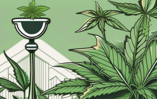 A lush cannabis plant growing in a well-maintained home garden