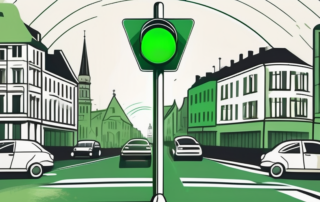 A traffic light with green light illuminated