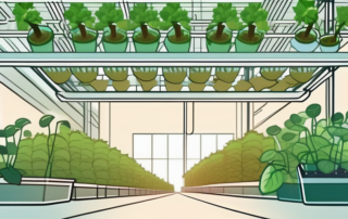 A hydroponic system with various thriving plants
