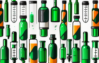 Several cbd oil bottles of various shapes and sizes