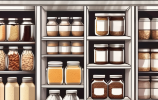 Several varieties of soy flakes displayed on a shelf