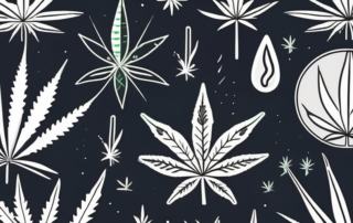 A collection of various cannabis plants with a medical cross symbol subtly incorporated