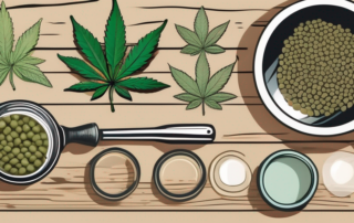 Various types of cannabis seeds scattered on a rustic wooden table