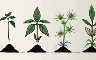 Several stages of a hemp seed germinating