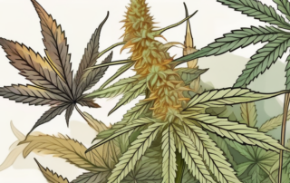 A cannabis plant with visible signs of over-fertilization such as yellowing leaves