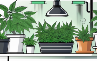 An indoor gardening setup with cannabis plants