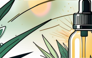 A dropper bottle of hemp oil with radiant light emanating from it
