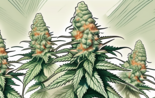 A cannabis plant with magnified trichomes