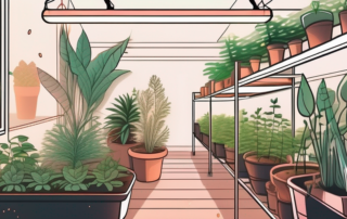 Various plants thriving under the glow of led grow lights in an indoor garden setup