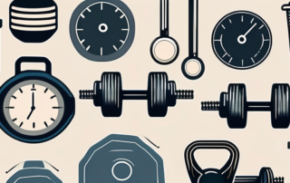 Various gym equipment like dumbbells