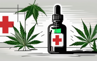A cbd oil dropper bottle with a large red cross over it