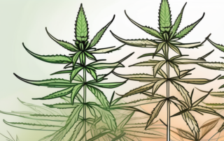 A cannabis plant with emphasis on its buds and leaves