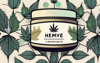A hemp salve jar with a hemp leaf on it