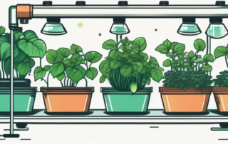 A hydroponic system with various types of plants growing in it