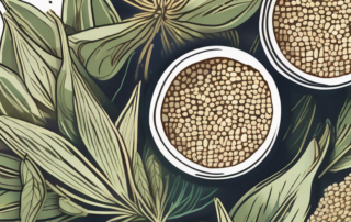 Peeled hemp seeds scattered around