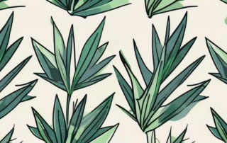 A cannabis leaf intertwined with an aloe vera plant