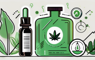 A bottle of cbd oil surrounded by various elements of a successful sale