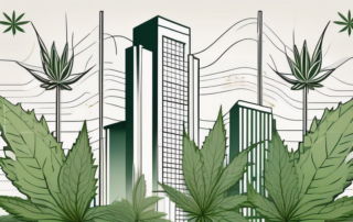 Several cannabis plants growing in a stylized