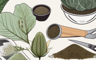 Various types of cali seeds scattered on a garden table