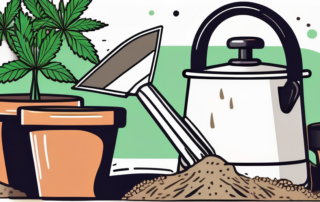 A pot with a cannabis seed being planted in the soil