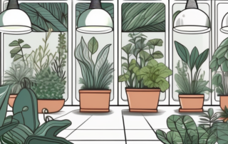 Several different types of ndl (sodium-vapor) lamps illuminating a lush indoor garden filled with a variety of plants