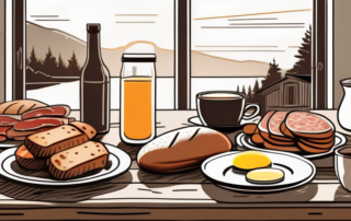 A vibrant breakfast spread consisting of various popular german breakfast items such as bread rolls